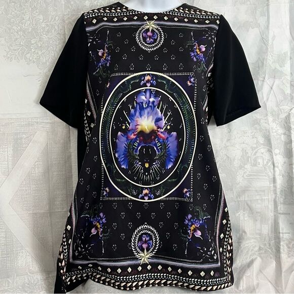 MIX & CHIC PURPLE IRIS BLACK FLORAL PRINT UNIQUE Mini dress Top  CLASSY - Picture 1 of 12